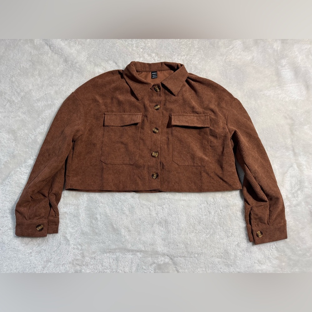 SHEIN Corduroy Button-Front Cropped Jacket Medium